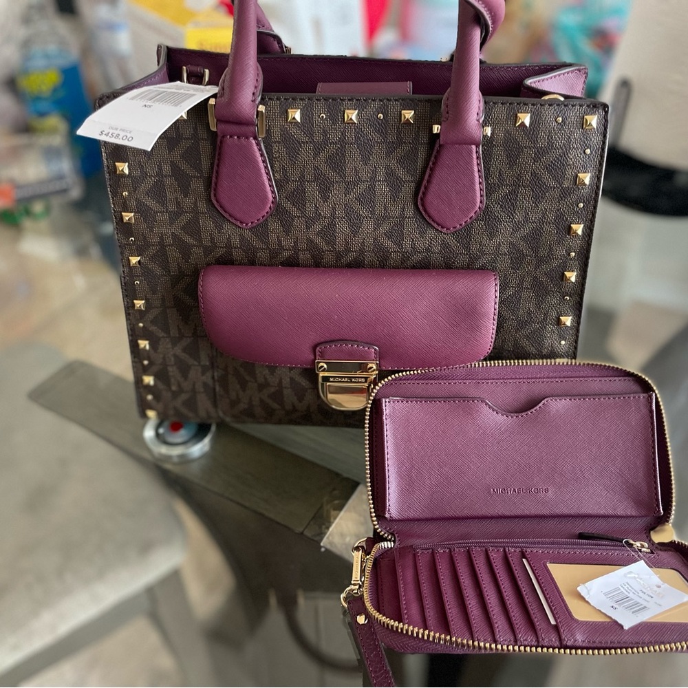 Michael Kors Studded Bridgette MD Tote &Wallet NWT